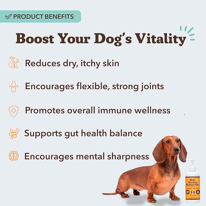 Natural Dog Company Wild Alaskan Salmon Oil Formula with Omega 3, Fish Oil for Dogs Supplement, Skin & Coat Dog Oil, Itchy Relief, Immune Support for Joints & Heart, Liquid Food Topper, 16 oz.