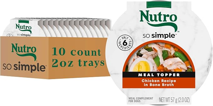 Nutro So Simple Wet Dog Food Meal Complement, Dog Food Toppers Chicken Recipe in Bone Broth, 2 oz. Trays (10 Count, Pack of 1)