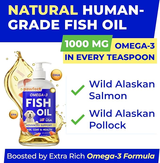 Fish Oil for Dogs - Natural Omega-3, EPA+DHA Fatty Acids, Skin&Coat Support