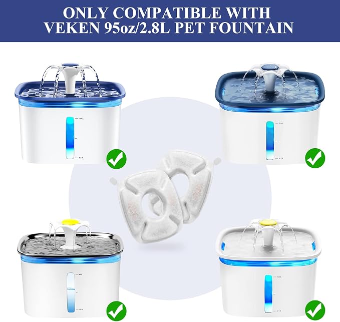 32 Pcs Cat Water Fountain Replacement Filters- 16 Pack Cat Fountain Filters with 16 Pack Pre-Filter Sponges, Pet Fountain Filter Fit for 95oz/2.8L Automatic Pet Fountain Cat Water Fountain