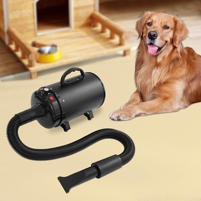 Dog Dryer, Dog Dryer for Pet Grooming, 2200W Pet Grooming High Velocity Force Blower with 4 Nozzles, Adjustable Speed and Temperature Control High Velocity Pet Blow Dryer (Black)