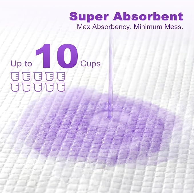 MIZOK Dog Pee Pads 30x36in, Pee Pads for Dogs XL Lavender Scented Odor Eliminating Super Absorbent Up to 10 Cups with 6-Layer Leak-Proof Quick-Dry Purple (40 Counts)