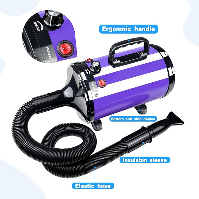 Dog Dryer High Velocity Professional Pet Grooming Dryer | Adjustable Temperature and Speed for Pets with 4 Nozzles