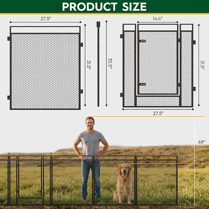 Dog Playpen with Safety Mesh, 32in 32 Panels, Black-Silver
