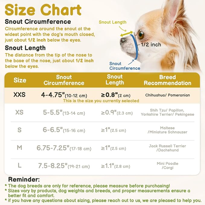 Mesh Muzzle for Short Snout and Small Medium Dogs Anti-Biting | Fits Brachycephalic Dogs Chihuahua Pomeranian, Opening Front, Allow Panting, Grooming Vet Visits Use, Soft Fabric | XXS