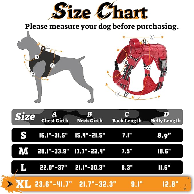 rabbitgoo Tactical Dog Harness for Large Dogs, No Pull Service Pet Vest | Military Molle System & Easy Control Handle, Adjustable and Reflective for Walking and Training, Red, X-Large