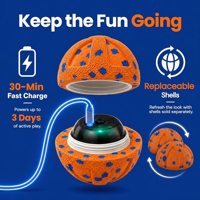 Interactive Dog Toys Ball, Moving Dog Toys to Keep Them Busy | Automatic Self Rolling & Bouncing, 3 Smart Modes, Motion-Activated, Soft E-TPU, for Small Medium Large Dogs, Indoor & Outdoor