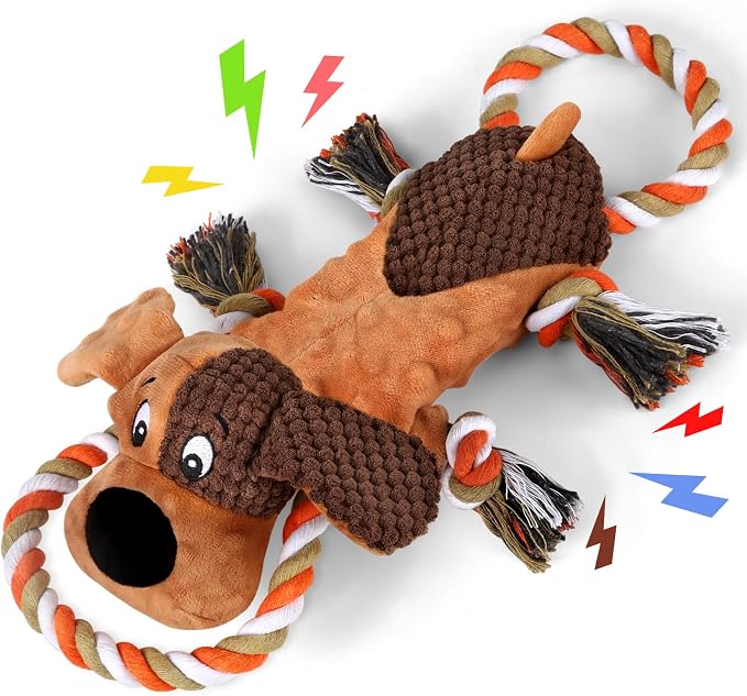 Dog Squeaky Toys for Puppies & Small Dogs - Bubble Plush Cuddle Buddy with Sliding Rope for Teething & Anxiety Relief, Interactive Tug Toy for Gentle Chewers (Chihuahua, Yorkie, Corgi, Poodle)
