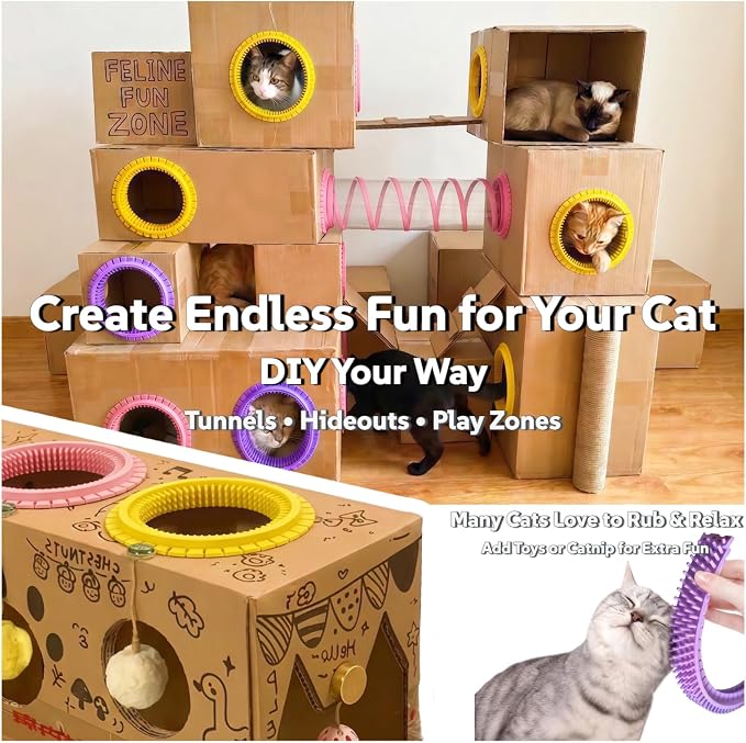Cat Self Groomer Arch for Cardboard Boxes (Lavender | Refill) | Cat Brushes Tunnel& Massage Comb For Indoor Cats, Interactive Self Grooming Tool Brushes, For Cat Hideouts & Enrichment Play