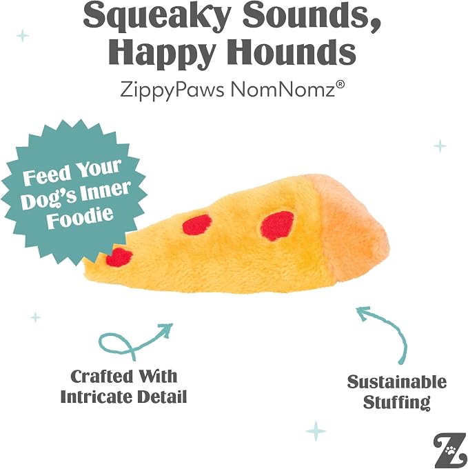 ZippyPaws NomNomz Dog Squeaky Toys to Keep Them Busy, Pet Products - Pizza | Funny Food Plush for Small & Medium Dogs, Cute Stuffed Puppy Toy, Gift for Dogs of All Breeds, Soft and Cuddly