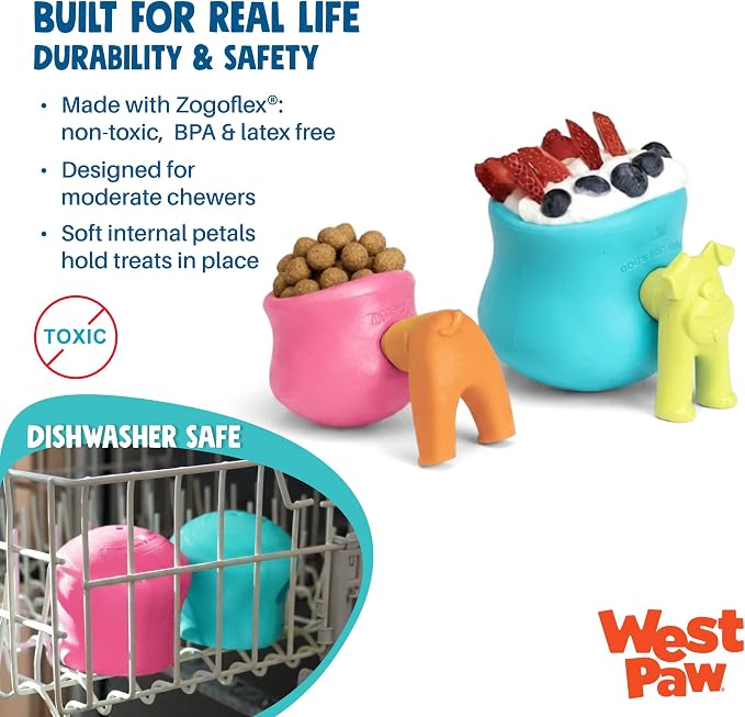 WEST PAW Zogoflex Toppl Interactive Treat Dispensing Puzzle Dog Toy for Mental Stimulation & Enrichment-Holds Kibble & Treats-Lickable, Freezable & Dishwasher Safe-Made in USA-XL-Teal (Pack of 2)