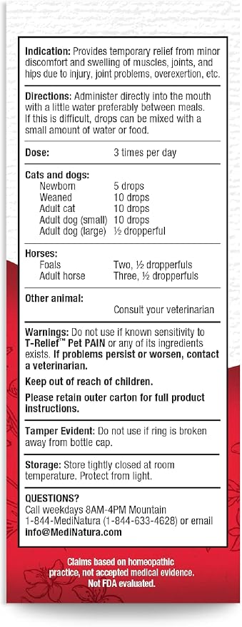 MediNatura T-Relief Pet Discomfort Oral Drops Arnica +12, 1.69 oz, 2 Pack