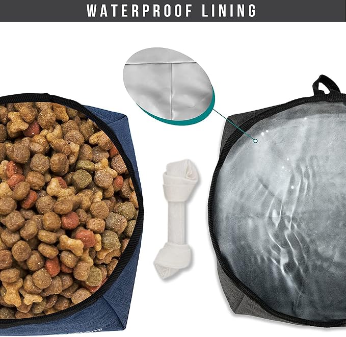 PetAmi Travel Dog Food Bag with Collapsible Bowls Set, Navy & Gray