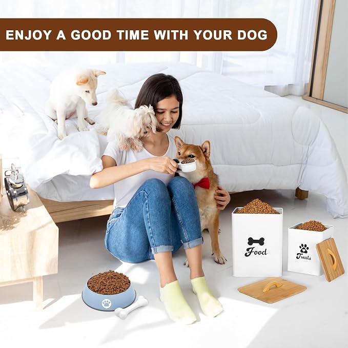 Dog Treat Container 2PCS, 2-Pack, 3Lbs, Bamboo, White
