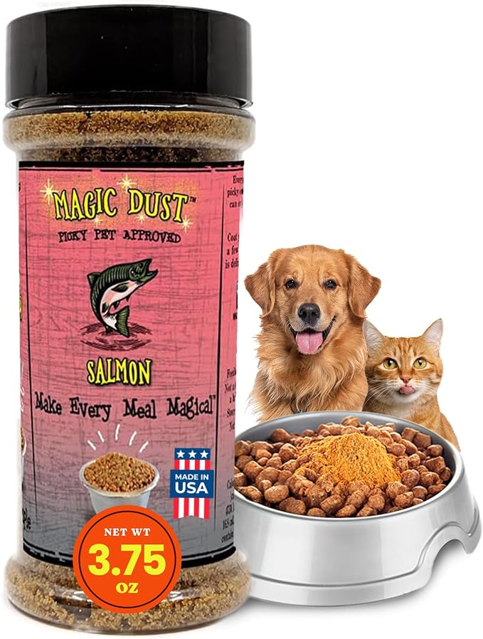 Magic Dust Salmon Jerky Topper, Single Protein Pet Food Topper for Dogs & Cats, Enhance Flavor & Elevate Mealtime Excitement for Picky Eaters - 3.5 Ounce Bottle in Salmon Flavor