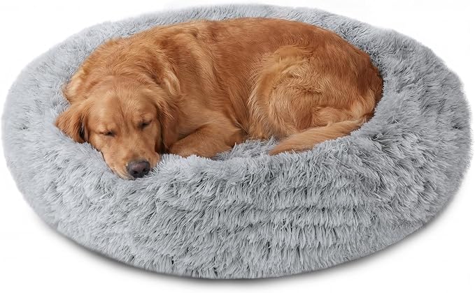 JOLLYVOGUE 36" Calming Donut Dog Bed, Smoke Grey