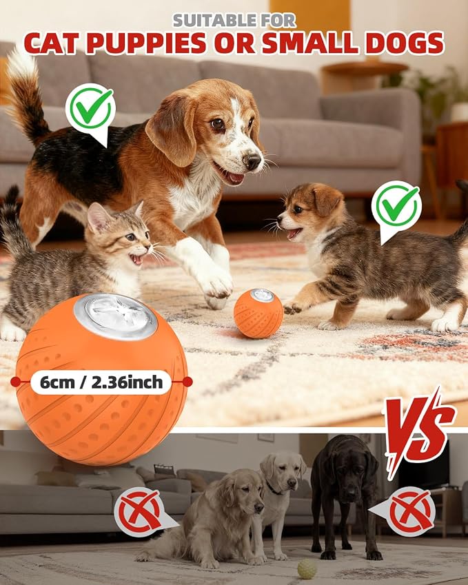 Jovrun Interactive Dog Toys Ball, 2025 Upgraded Remote Control Small Dog Toys, Durable Motion Activated Automatic Dogs Balls for Small Dogs (Orange, with Remote Control)