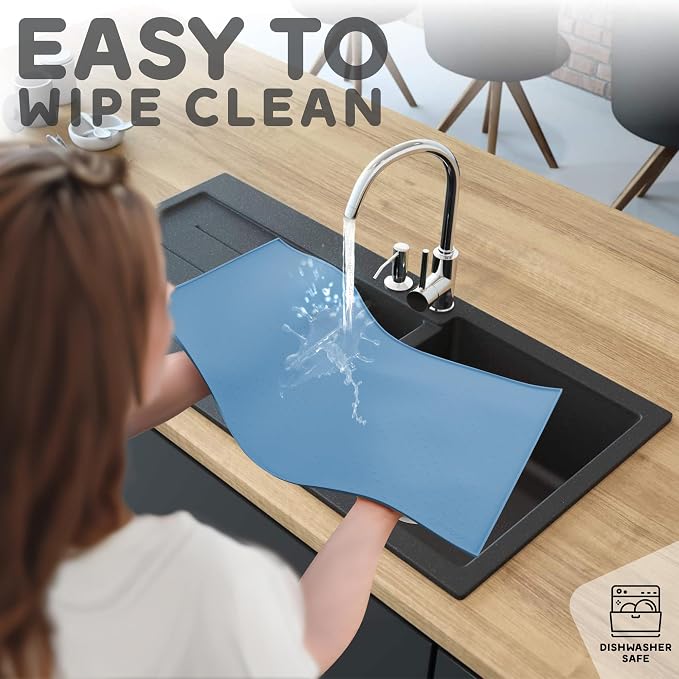 Dog Food Mat - Raised Edges Dogs Mat for Food and Water Prevent Spill, Waterproof Cat Food Mats Protect Floors, Easy Clean Dog Bowl Mats for Food and Water, Silicone Pet Food Tray
