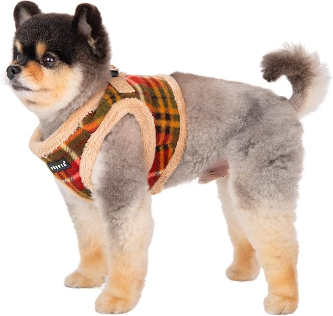 Puppia Norman Vest Dog Harness Step-in Warm Winter Checkered Pattern for Small and Medium Dog, Beige, X-Large