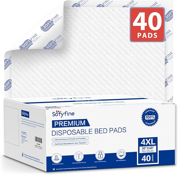 SOFYFINE Bundle Total 100 Pads,Tear Resistant Disposable Bed Pads 30"x 36"(60 Count),Extra Large Disposable Bed Pads 36"x 48"(40 Count),10X Super Absorbency Heavy Duty Puppy Training Pads