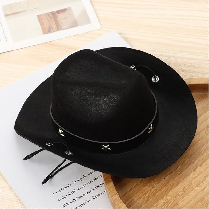 Dog Cowboy Hat and Bandana Scarf Dog Cat Sombrero Puppy Hat Dog Cat Costume, 2 inches, Black