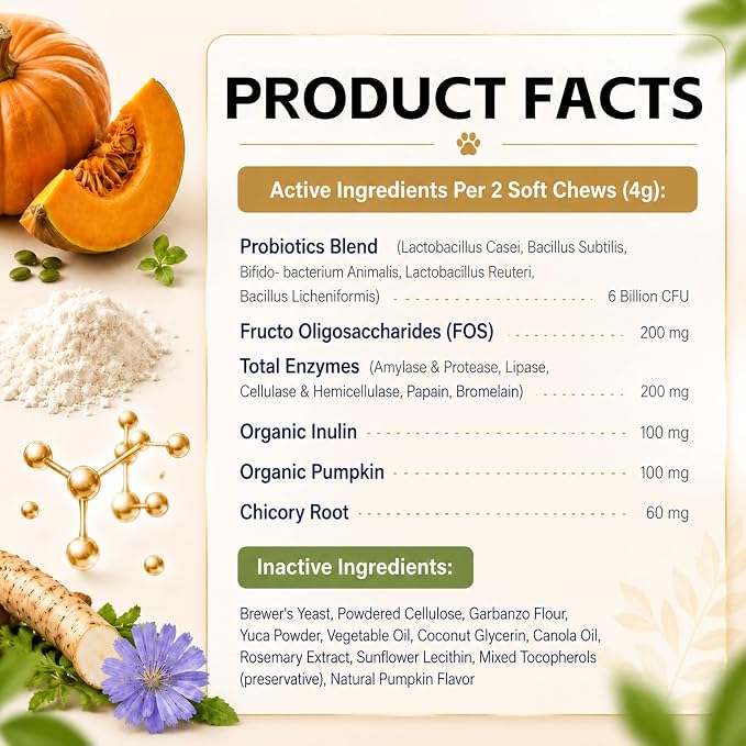 Probiotics for Dogs - Gut Health, Immune Support, Diarrhea, Gas & Constipation Care | with Prebiotics, Digestive Enzymes & Pumpkin - Dog Probiotic Soft Chews, 150 Count