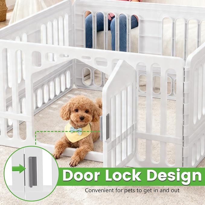 BestPet 24 Inch Dog Playpen, 4-Panel Plastic Pet Playpen with Door, Indoor Puppy Exercise Pen, Large Space Dog Fence for Small Medium Dogs, No Assembly Required, White