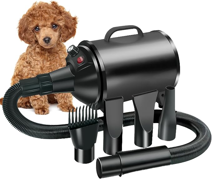 Worparsen Dog Dryer for Pet Grooming,Multiple Low Noise Speed Temperature Adjustable Dog Blower Grooming Dryer for Large Dogs,High Velocity Pet Blow Dryer Power Ergonomic Handle Black