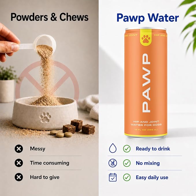 Hip & Joint Hydration for Dogs by PAWP WATER | Glucosamine, Chondroitin & Collagen | Supports Joint Health & Mobility | 6 Resealable 12 oz Cans
