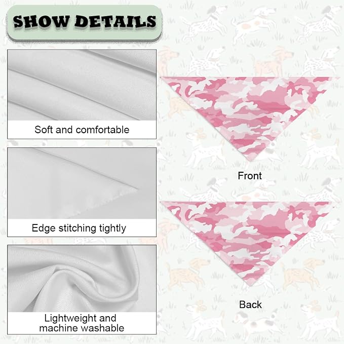 Jeiento Pink Camo Bandanas for Dogs Bandana Washable Puppy Bandana Triangle Dog Bibs Pet, Small, Medium, Large, Small, Pink