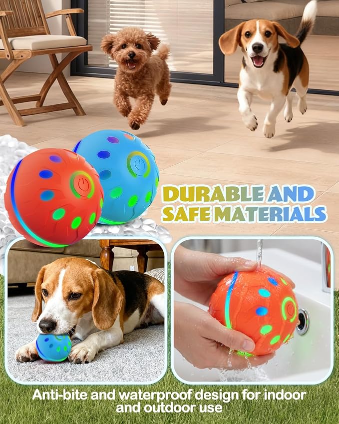 Zoomsnail 2 Pack Interactive Dog Toys with Lights, BPA-Free Automatic Dog Balls, 2 Modes, Rechargeable Waterproof Rolling Dog Ball Toys for Small & Medium Dogs, Interactive Dog Ball Gift Set
