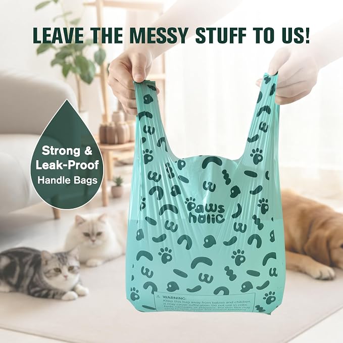 Cat Litter Disposal Bags and Dog Poop Bags with Handle,Cornstarch Based Extra Thick and Guaranteed Leak Proof Poop bags for Kitty and Doggy(180 Count 1.1 Gallon,Unscented)