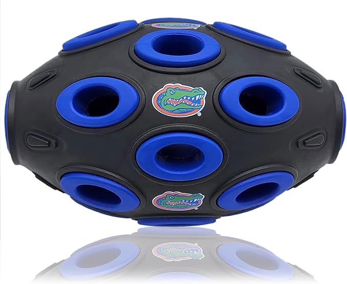 Pets First NCAA Florida Gators Football Treat Dispensing Toy for Dogs and Cats, Rubber Ball Dog Toy, Interactive Fun Dog Treat Toy, Natural Rubber Dog Feeding Toy