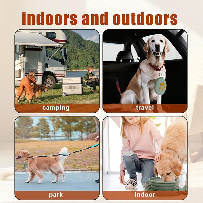 Collapsible Dog Bowls, 2-in-1 Silicone with Carabiner, Green