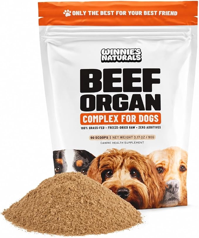 Winnies Naturals Beef Organ Complex Supplement for Dogs, Grass Fed Beef Organs Meal Topper, Dog Multivitamin, Dog Joint Health Supplement Support, Raw Food Supplement for Dogs, 90 Servings