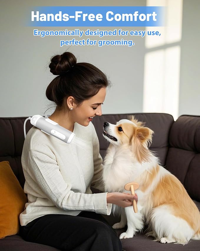 Hands-Free Dog Hair Dryer – Low Noise Pet Grooming Blower for Small & Medium Dogs Cats, Fast Drying, Adjustable Heat & Speed, Portable (Green)