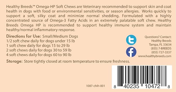 Healthy Breeds Chihuahua Omega HP Fatty Acid Skin and Coat Support Soft Chews 60 Count