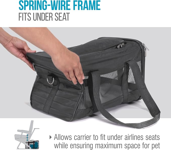 Sherpa Pet Carrier, Spring Wire Frame, Airline Approved, Charcoal Grey, Large