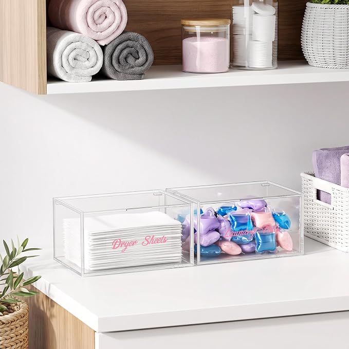 Acrylic Dryer Ball Holder Dispenser Container,Bonus Pink Labels Included