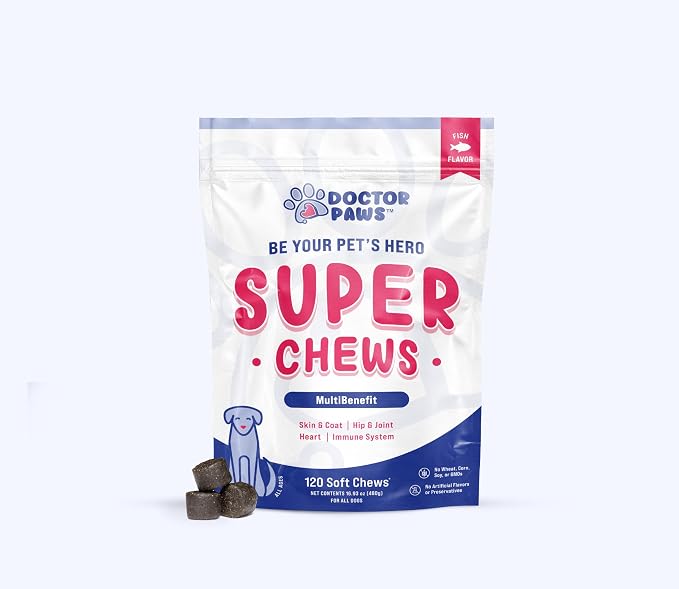 Super Chew, Advanced Hip and Joint Supplement for Senior Dogs, Full Body Support with Glucosamine, Chondroitin, DHA, Taurine, 120 Fish Flavored Soft Chews