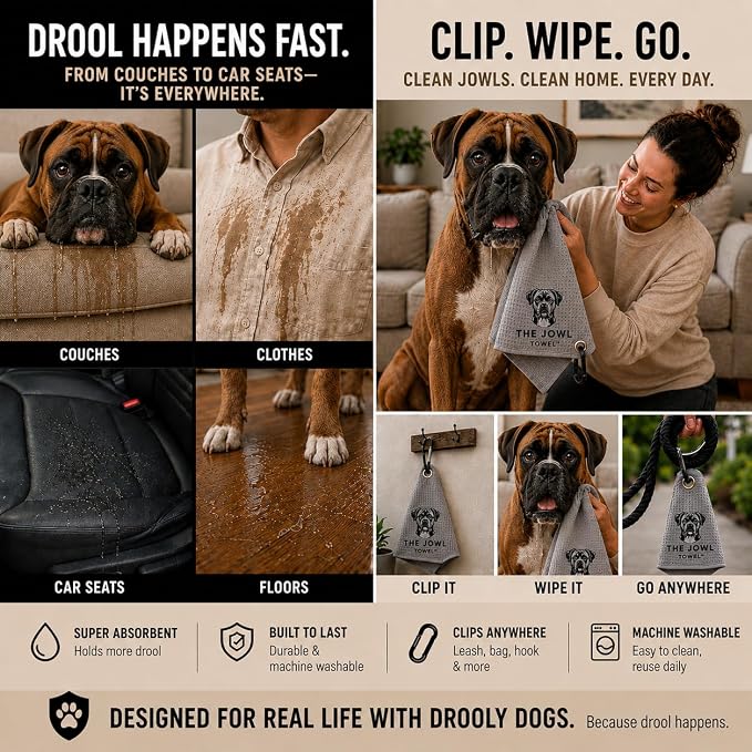 Security Sensor Spacers Dog Drool Towel – Absorbent Microfiber Drool Catcher, Collar & Leash Attachment, Convenient Drool Bib Alternative for Boxer Dogs (3 Pack)