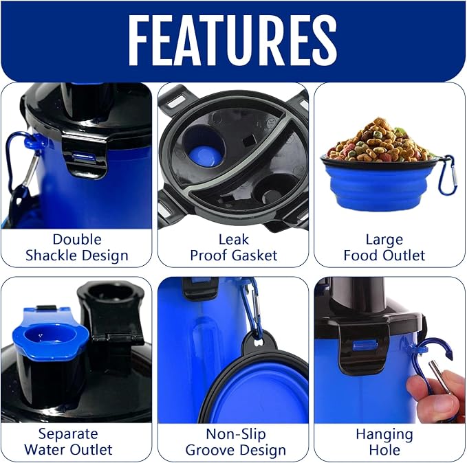 2-in-1 Dog Travel Water Bottle with Collapsible Bowl, Blue