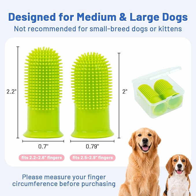 Dog Toothbrush, 180° Dog Finger Toothbrush for Plaque Tartar Cleaning, 2-Pack Finger Toothbrush for Dogs Silicone, Teeth Cleaning, Dog Tooth Brushing Kit for Medium & Large Pets