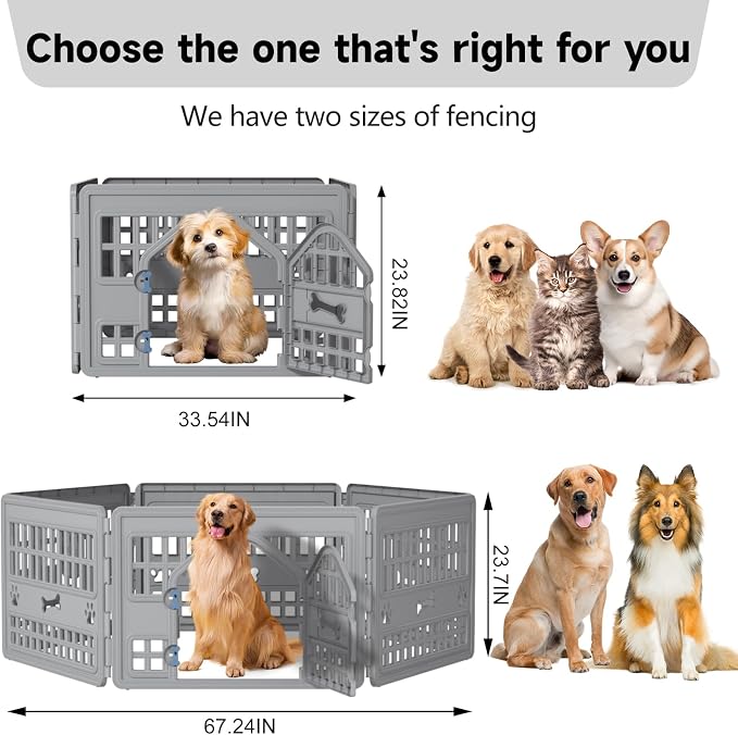 DRATO Dog Pet Playpen Gate for Dogs Cats Safe Secure Indoor Outdoor Pet Fence with Gate Easy to Clean Keep Pets Secure (Gray, 67.24 * 67.24 * 23.7, 6)