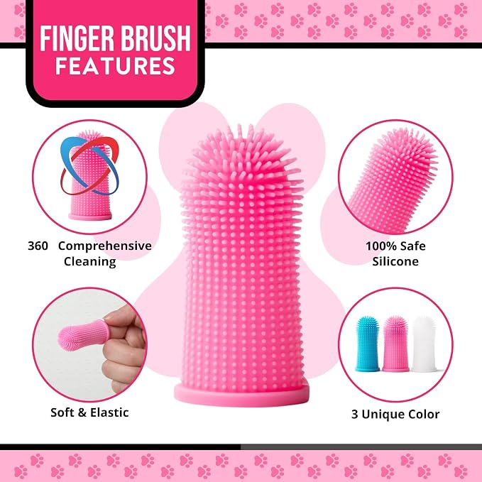 Dog Finger Toothbrush – Soft Silicone Finger Brush for Dogs & Puppies – Gentle Dental Care for Pets – Easy-to-Use Dog Toothbrush for Small, Medium & Large Breeds (Pink/White)