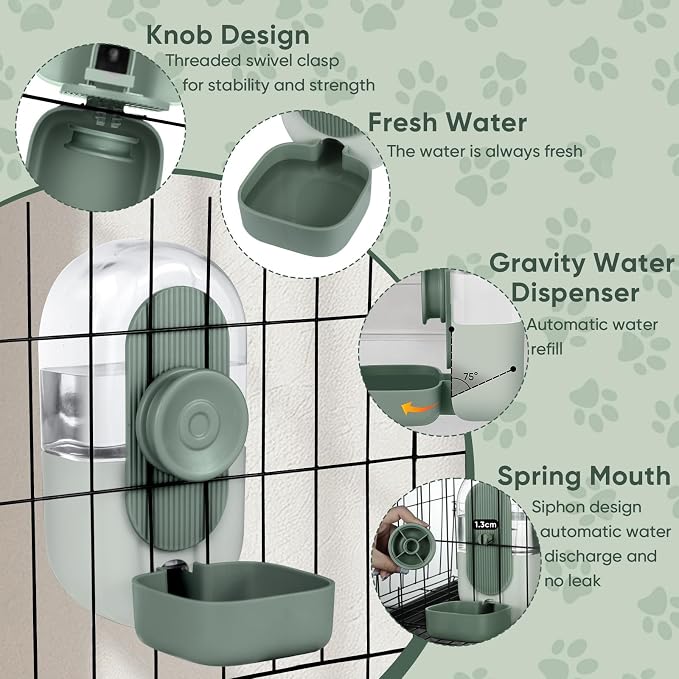 Lemtrflo 28oz Hanging Automatic Water Dispenser，Rabbit Water Bottle,Bunny Guinea Pig Ferret Water Bowl for Cage,Suitable for Small Animal Puppies(Cage Grid Spacing Over 1.2'') (Green)