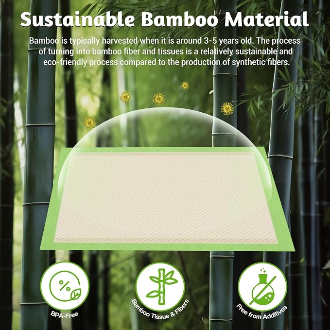MIZOK Dog Pads Extra Large 36x36in Pee Pads for Dogs Bamboo Odor Eliminating, Dog Pee Pads XL 11 Cups Super Absorbent 6-Layer Leak-Proof Puppy Pads with Adhesive Stickers, Disposable (60 Counts)