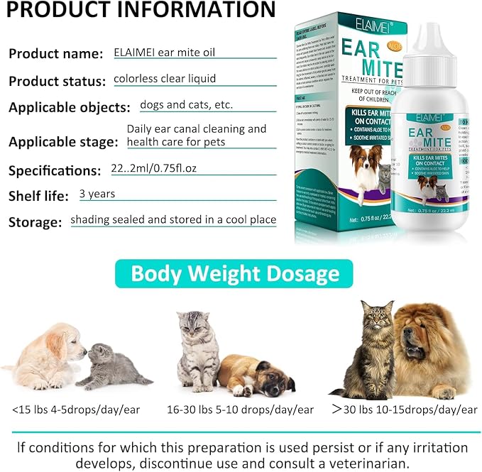 Ear Mite Treatment for Dogs & Cats, Kills Ticks and Ear Mites