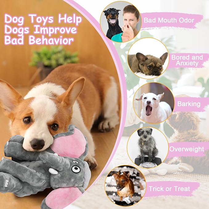 Letsmeet Plush Large Dog Toys with Squeaker and Crinkle Paper, Interactive Puppy Chew and Teeth Cleaning Toy, Pet Toys for Small, Medium and Large Dogs
