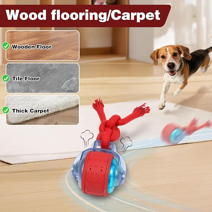 Muhhiba Interactive Dog Toys, Automatic Moving Dog Toy with Rope, Motion Activated, Rechargeable Dog Ball to Keep Them Busy